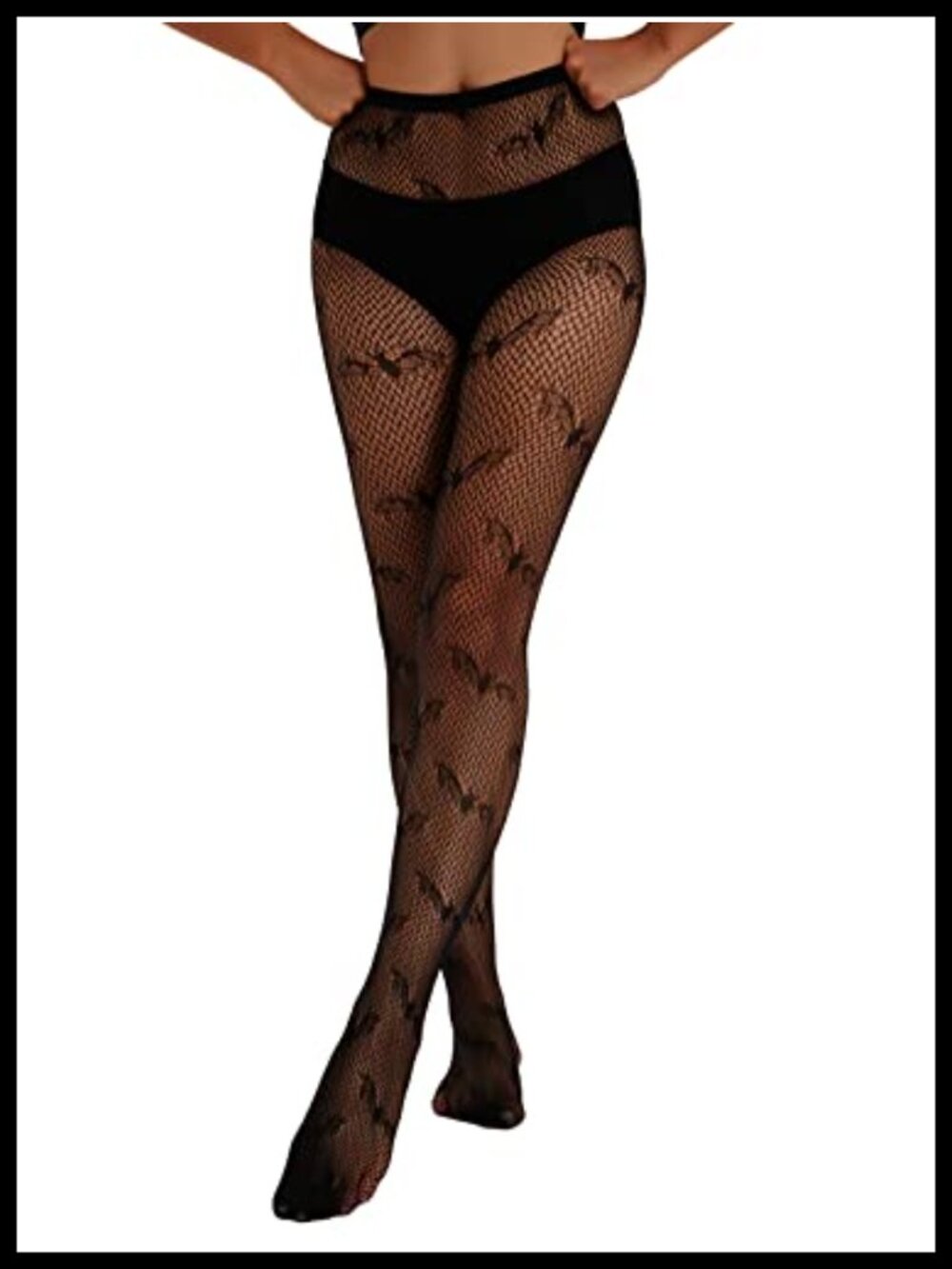 Bats Pattern Fishnet Tights High Waist Nylon Stretch Leggings for Women